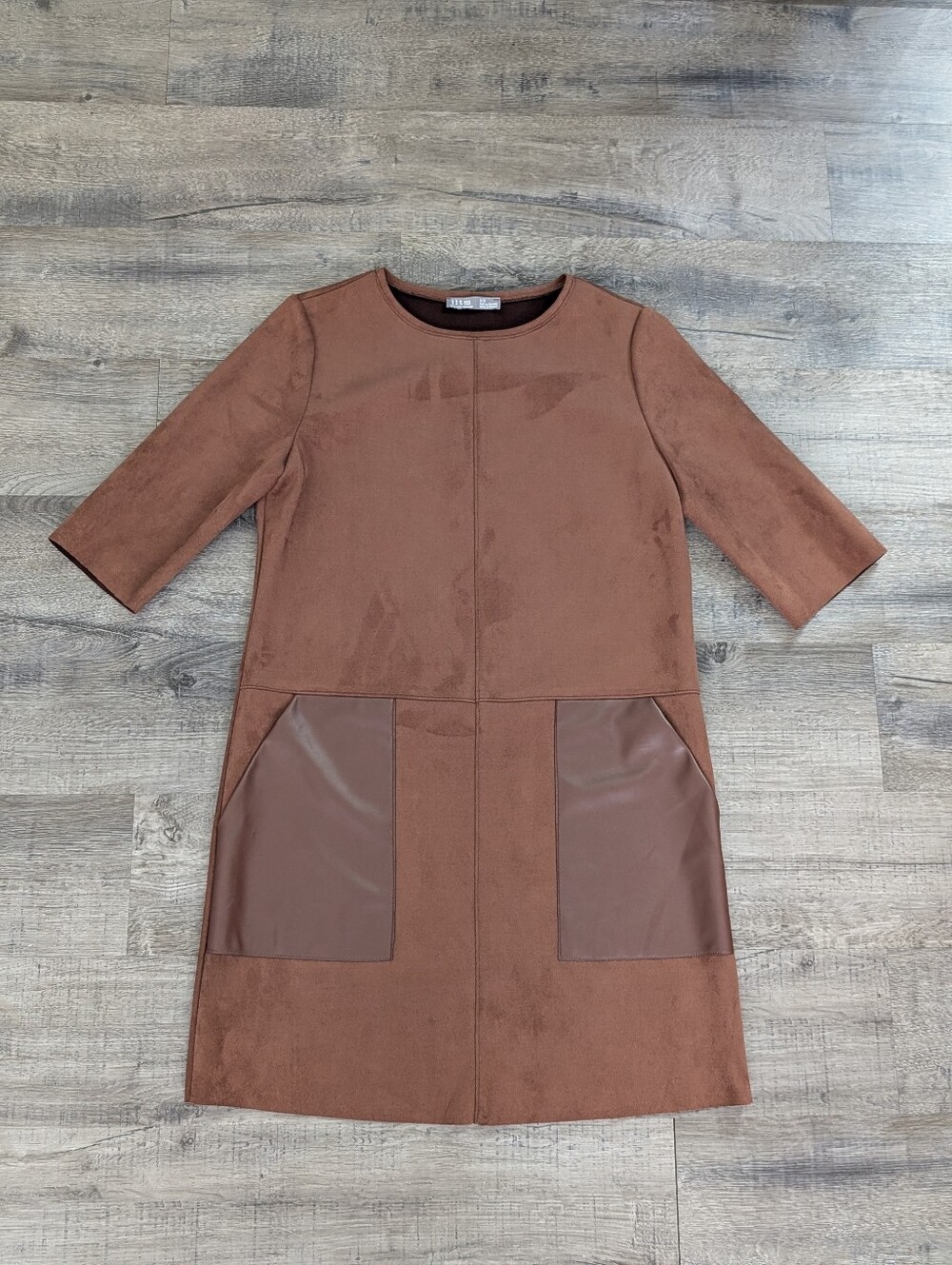 I Love Tyler Madison Faux Suede & Leather Pocket Shift Dress Brown Size S